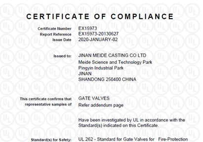 Certificado Ul Vlvula Compuerta Ranurada